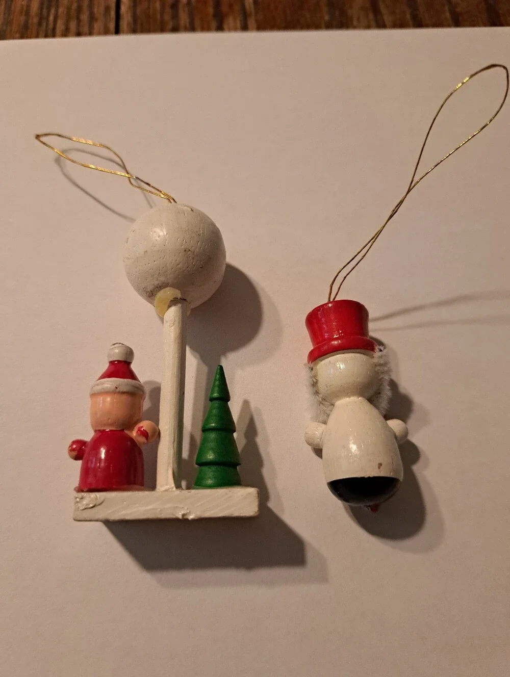 Vintage Wood Christmas Ornaments Lot 6 Hand Painted Wooden Farmhouse Rustic